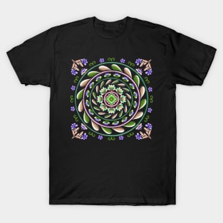 Botanical Mandala on Green T-Shirt